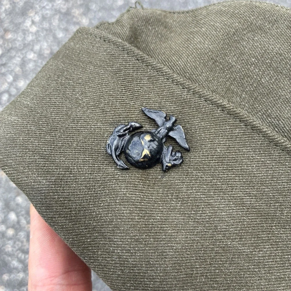 USMC Marine Corps Garrison Cap Size In Photos Olive Green w/ Black EGA Insignia